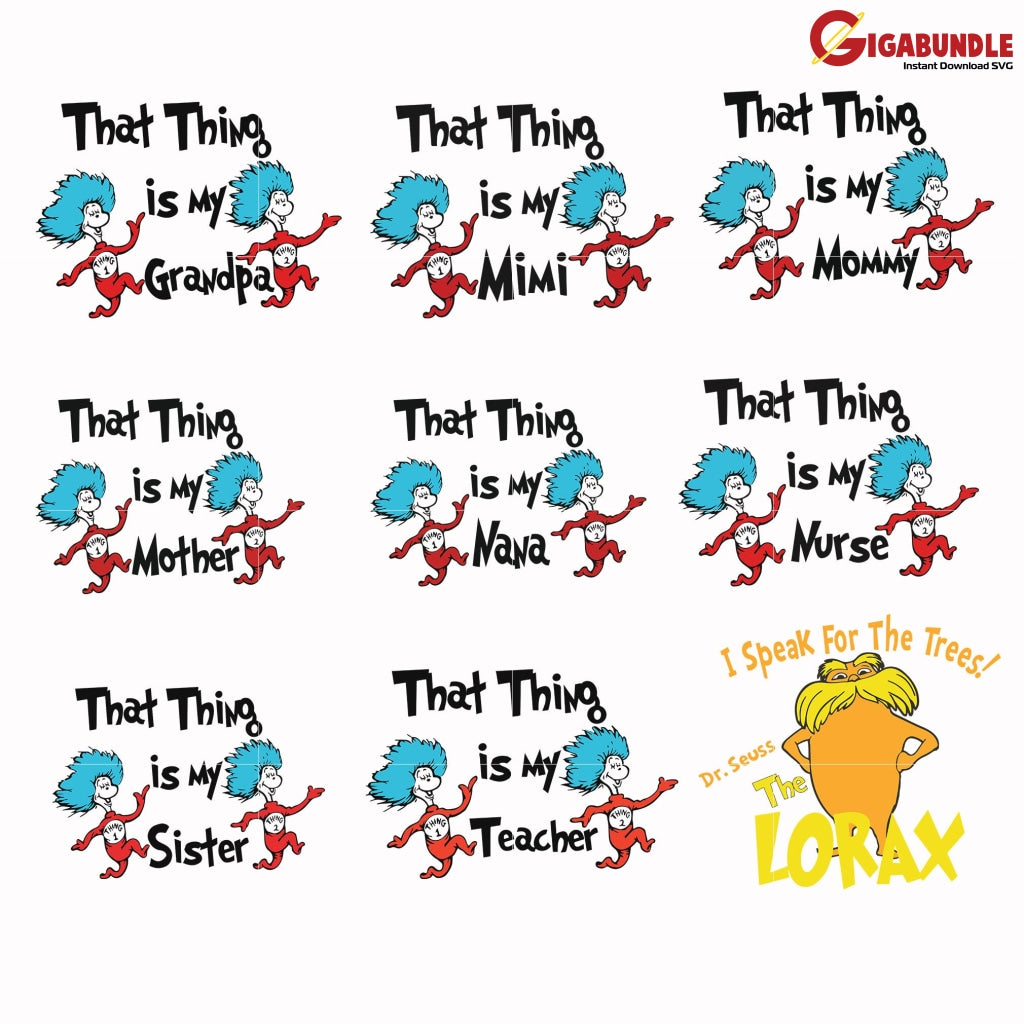 Dr Seuss Bundle Svg Dr Things One Two Quotes Png Dxf Eps