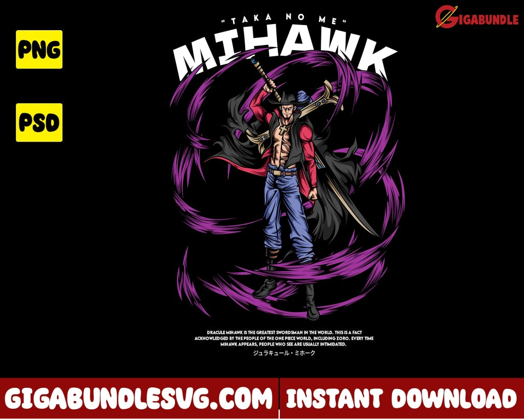 Dracule Mihawk Png One Piece Anime - Instant Download