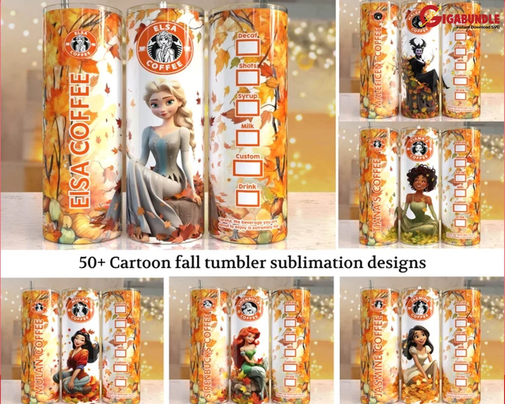 Fall All Cartoon Tumbler Design Sublimation Designs Downloads