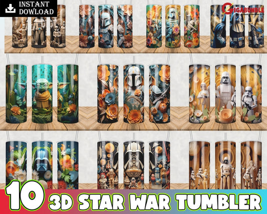 Files 3D Star Wars 20Oz Skinny Tumbler Bundle Design Png Paper Quilling Instant Download