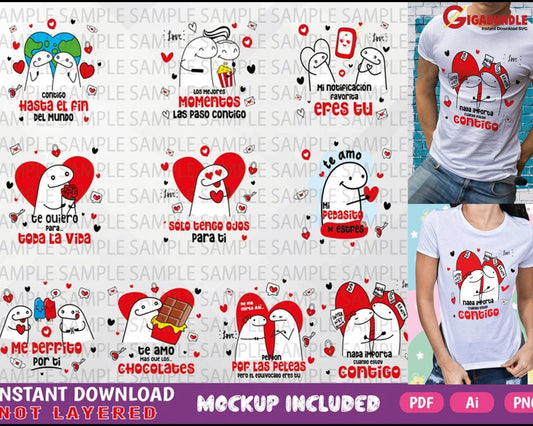 Flork Couple - San Valentine Bundle High Quality (Vector Graphic) Instant Download Mockup Female And