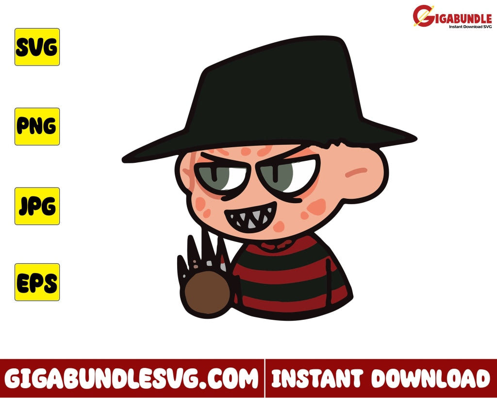 Freddy Krueger Svg Chibi Horror Character Halloween - Instant Download