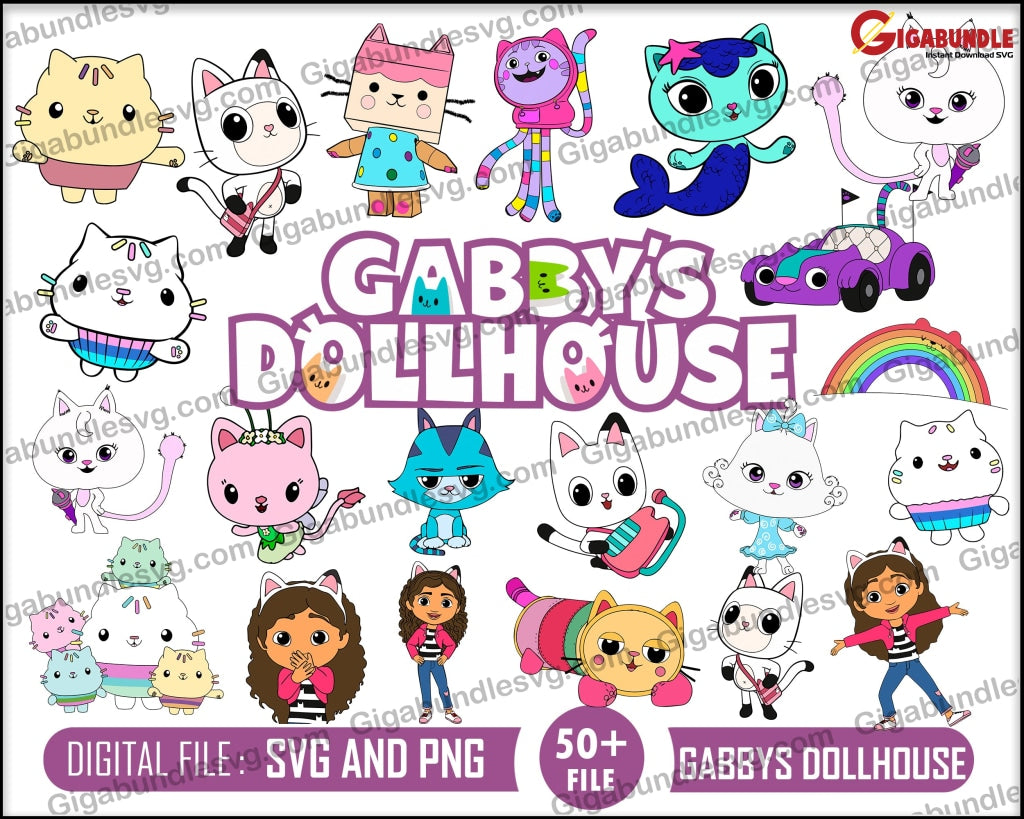 Gabbys Dollhouse Svg Bundle Png Clipart Birthday Cricut