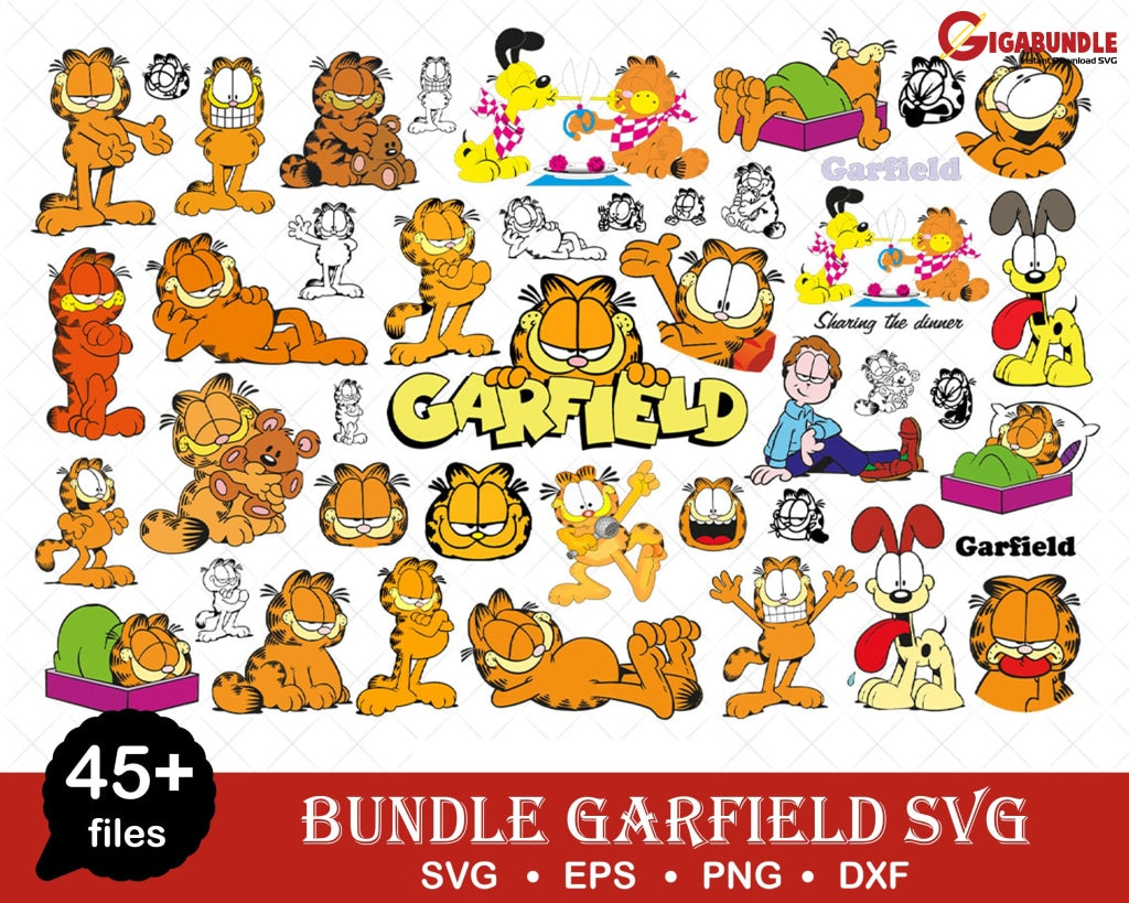 Garfield Svg Bundle Files For Cricut Silhouette Png Cut File