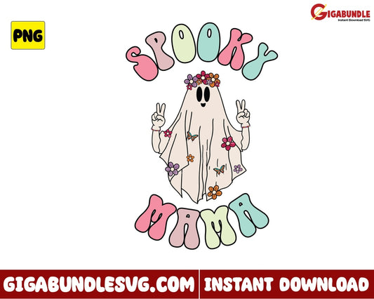 Ghost And Flower Png Spooky Mama Halloween Retro - Instant Download