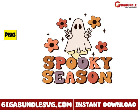 Ghost And Flower Png Spooky Season Retro Halloween - Instant Download