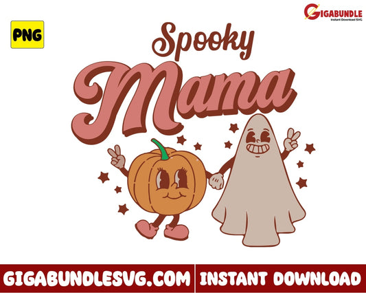 Ghost And Pumpkin Png Spooky Mama Retro Halloween - Instant Download