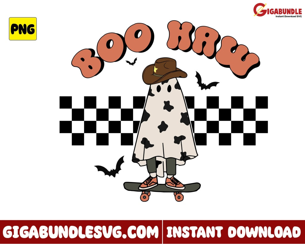 Ghost Boo Haw Png Bat Cowboy Retro Halloween - Instant Download