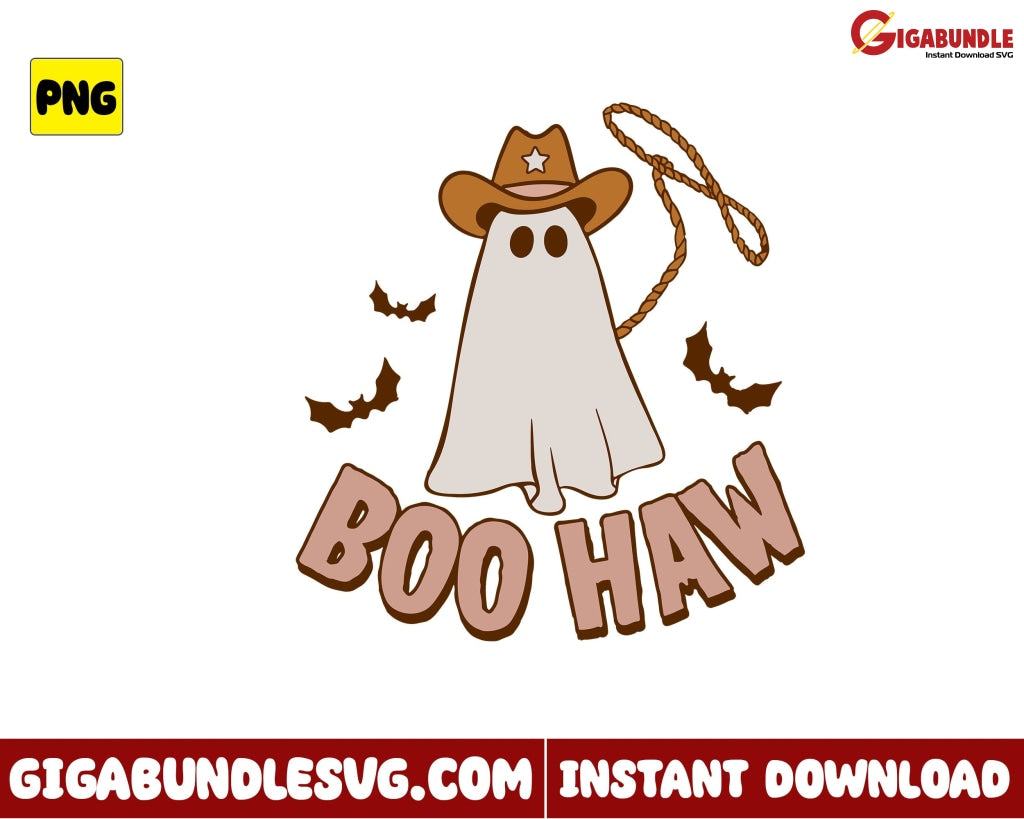 Ghost Boo Haw Png Cowboy Halloween Retro - Instant Download