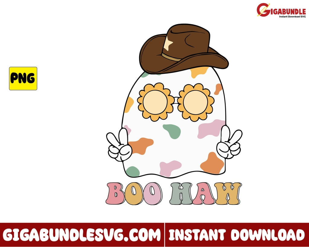 Ghost Boo Haw Png Cowboy Retro Halloween - Instant Download