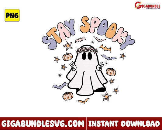 Ghost With Flower Png Stay Spooky Retro Halloween - Instant Download