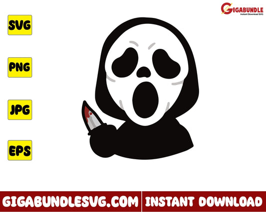 Ghostface Svg Chibi Ghost Horror Character Halloween - Instant Download