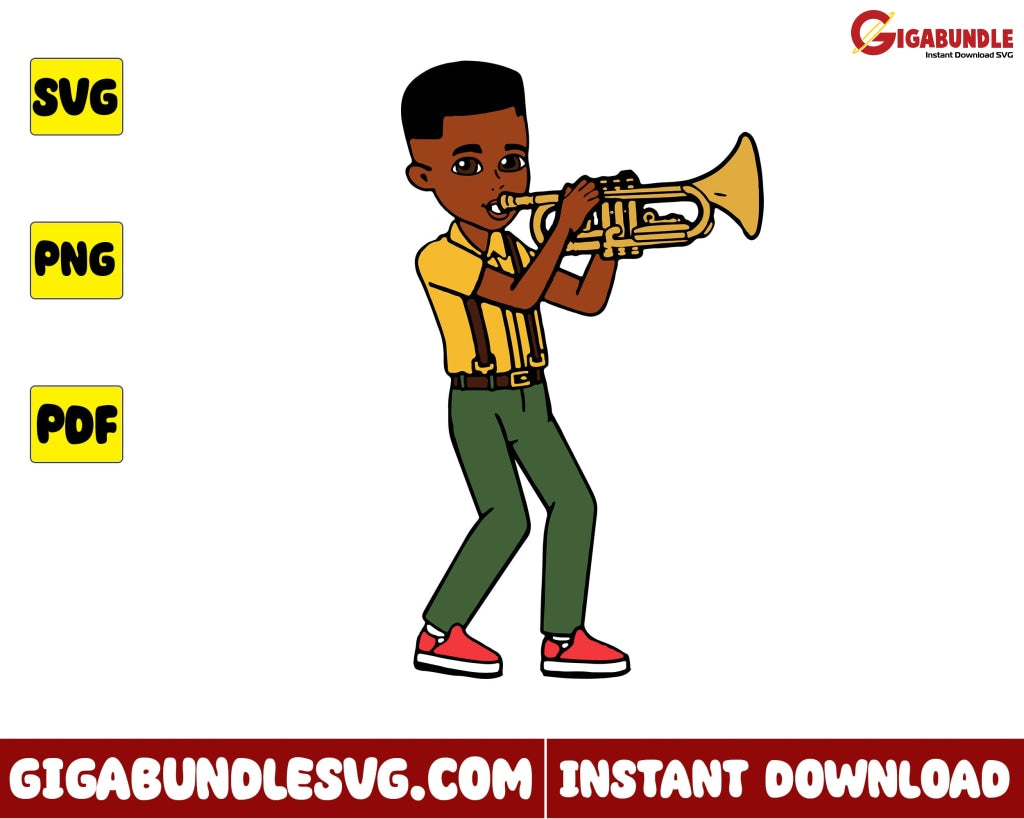 Gracies Boy With Saxophone Svg Corner - Instant Download