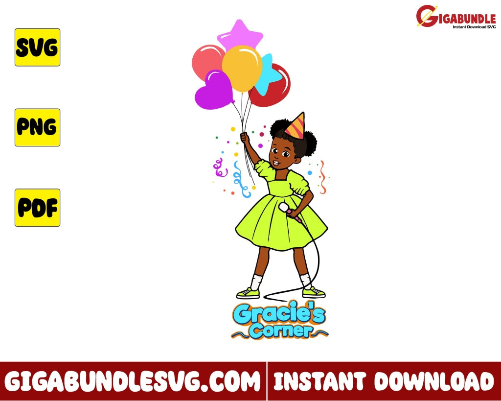 Gracies Corner Birthday Svg Party Girl Cartoon - Instant Download