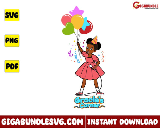 Gracies Corner Svg Party Birthday Girl Cartoon - Instant Download