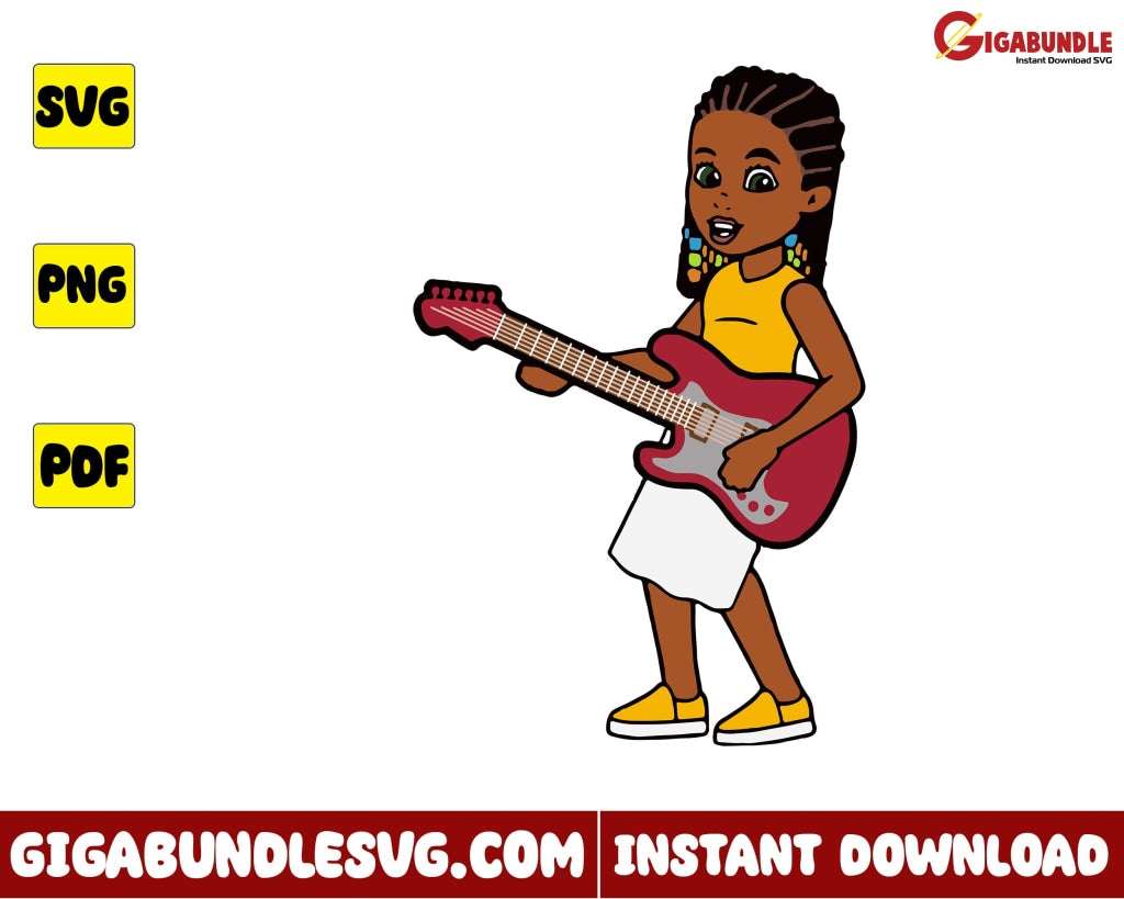 Gracies Girl With Guitar Svg Corner Clipart Cartoon - Instant Download