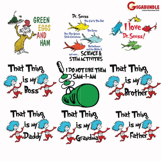 Dr Seuss Bundle Svg Dr Things One Two Quotes Png Dxf Eps