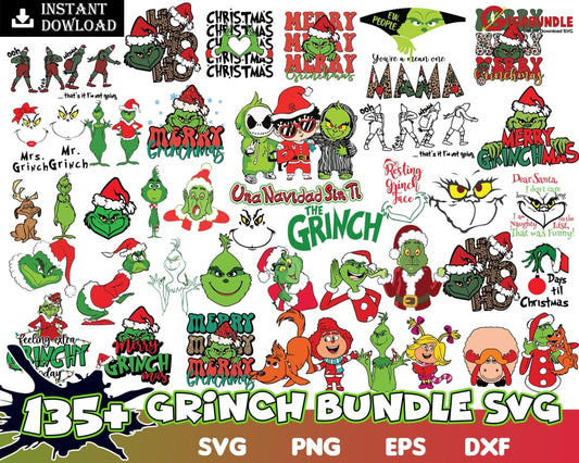 Grinch Svg Files Bundle For Cricut Silhouette Face Hand The Christmas