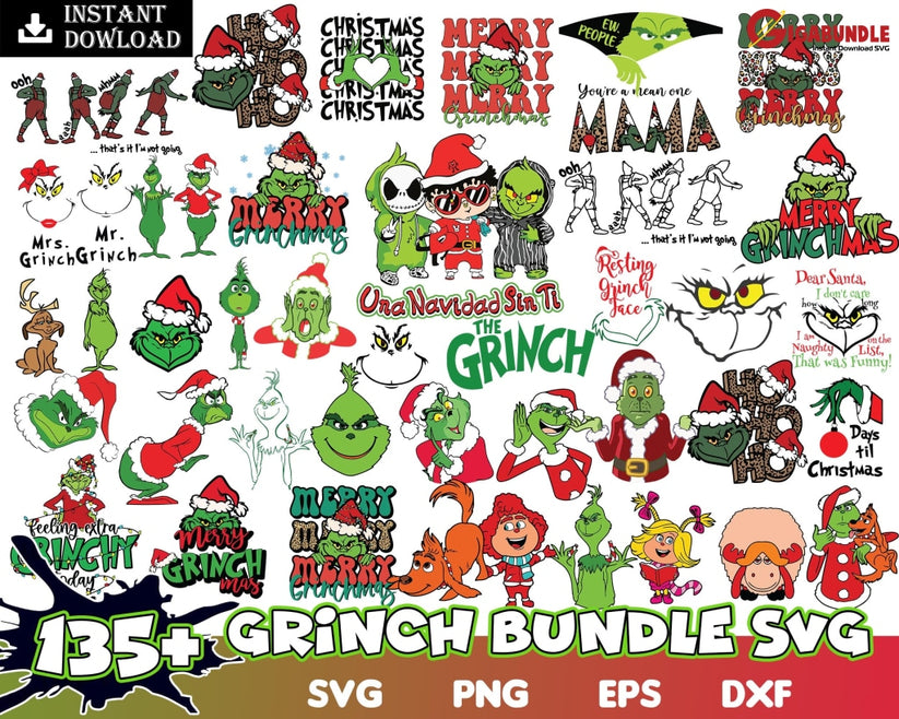 Grinch SVG Files Bundle for Cricut, Silhouette, Grinch Face SVG, Grinc ...