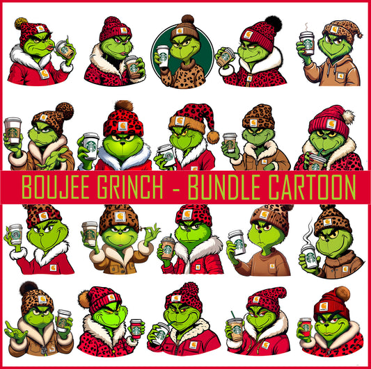 Red Boujee Grinch Coffee Bundle Png, Christmas Png
