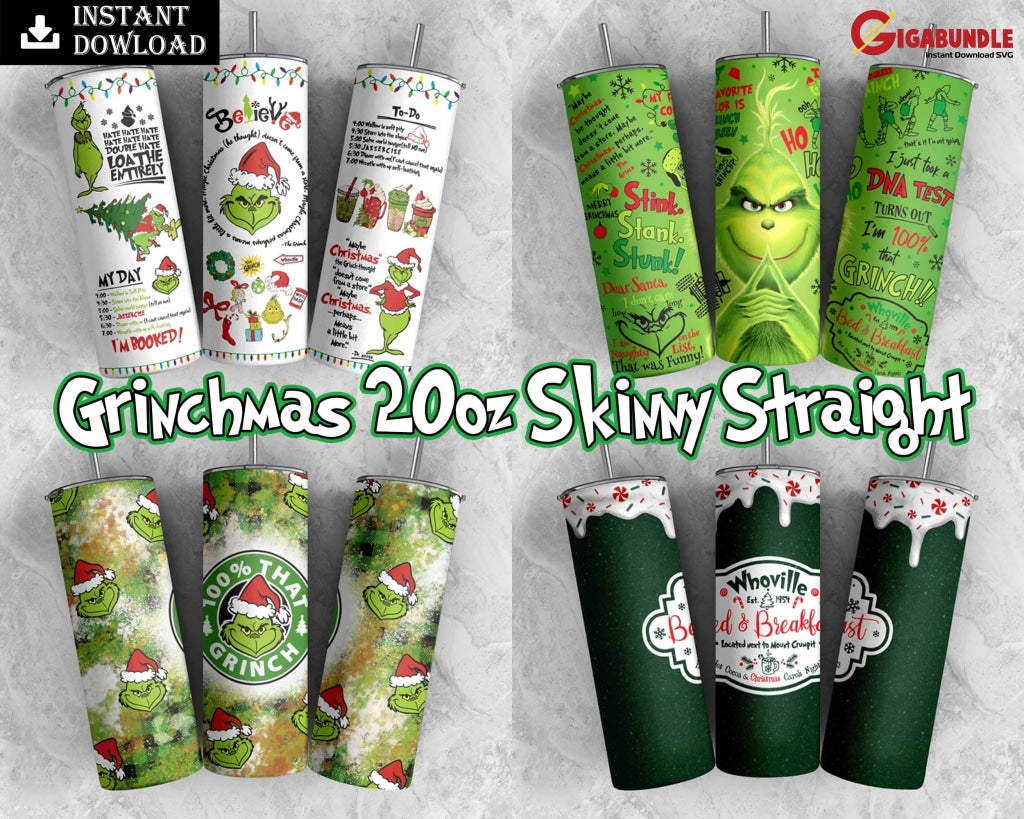Grinchmas 20Oz Skinny Straight Png Tumbler Wrap Funny Christmas Coffee Png Grinch Instant Download