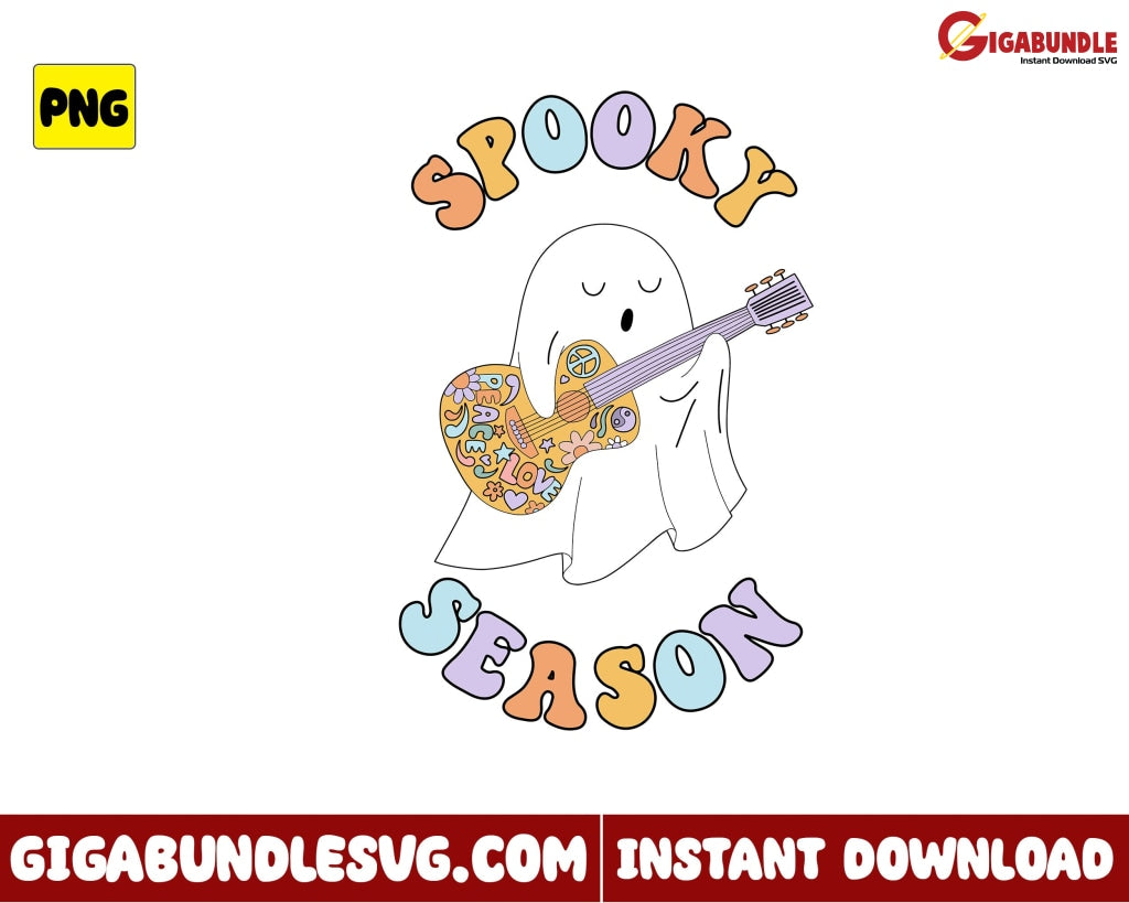 Guitar Playing Ghost Png Spooky Season Retro Halloween - Instant Download