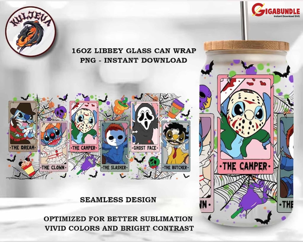 Halloween Cartoon Coffee Glass Wrap Png Bundle Horror Tarot 16Oz Libbey Can