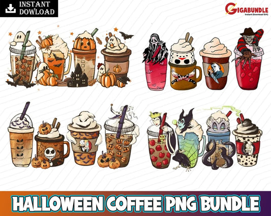 Halloween Coffee Png Bundle Boo Villains Latte Fall Latte Png Horror Movie Inspired Sublimation