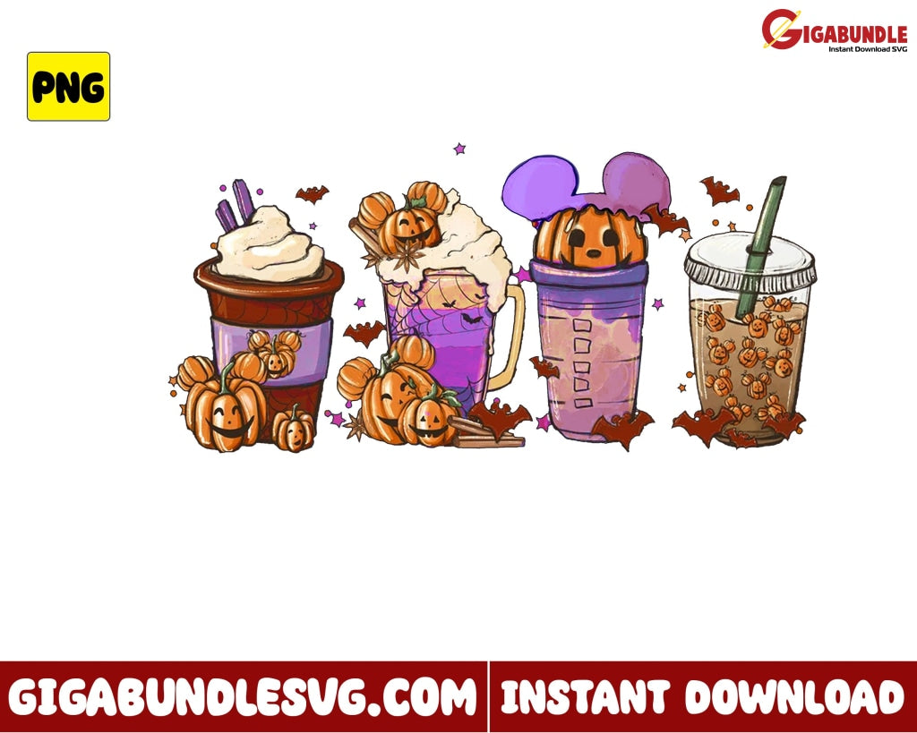 Halloween Drink Png Coffee Pumpkin Disney Retro - Instant Download