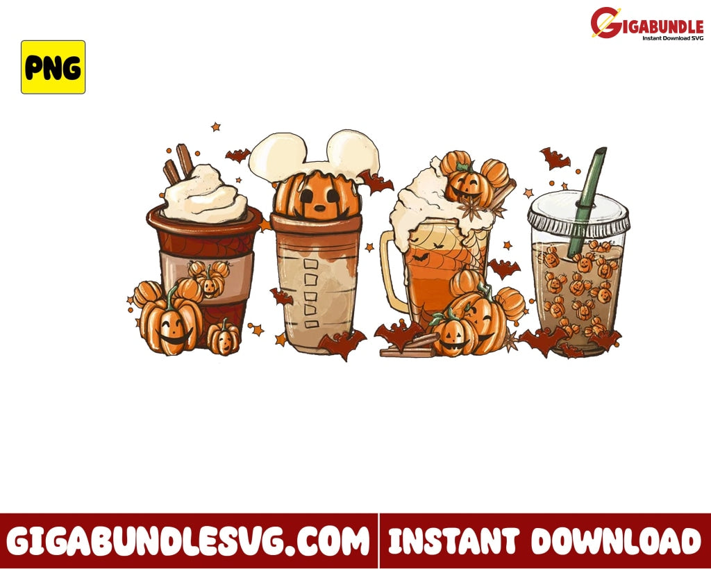 Halloween Drink Png Coffee Pumpkin Retro - Instant Download