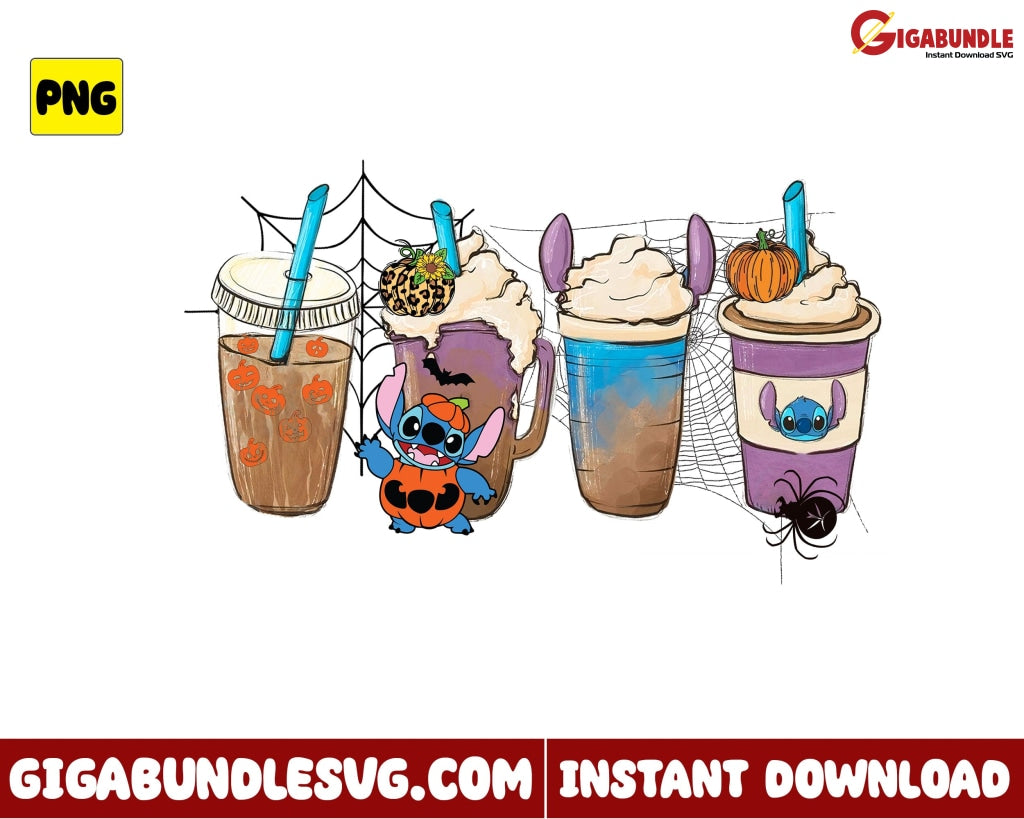 Halloween Stitch Png Coffee Retro - Instant Download