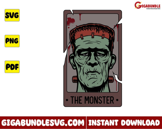 Halloween Tarot Svg Frankenstein Horror Character - Instant Download