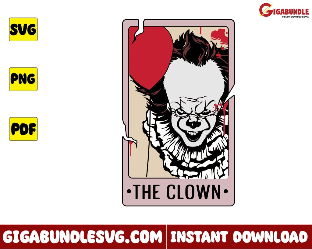 Halloween Tarot Svg Pennywise Horror Character Svg- Instant Download
