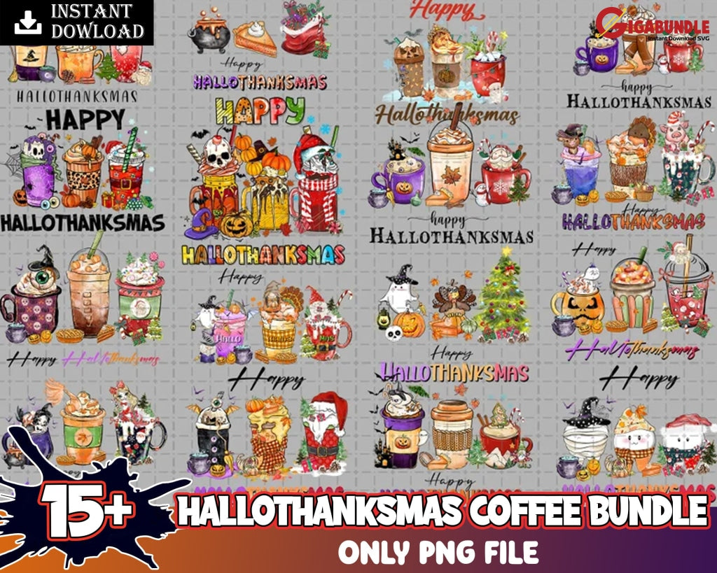 Happy Hallothanksmas Coffee Png Fall Pumpkin Spice Halloween Drink Christmas Latte Png Files Jgxp