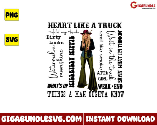 Heart Like A Truck Svg Lainey Wilson Retro Sublimation - Instant Download