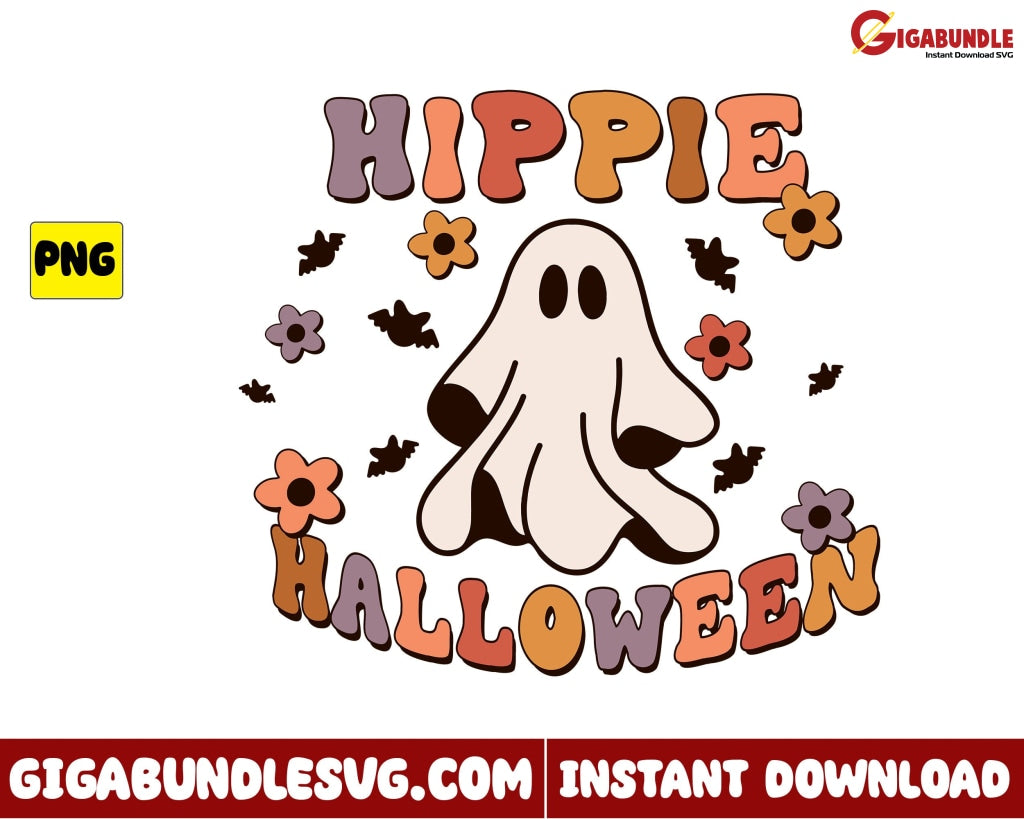 Hippie Halloween Png Ghost Retro - Instant Download