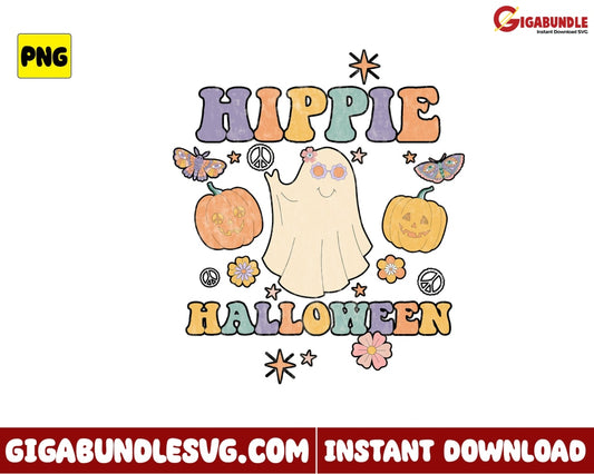 Hippie Halloween Png Pumpkin Flower Retro - Instant Download