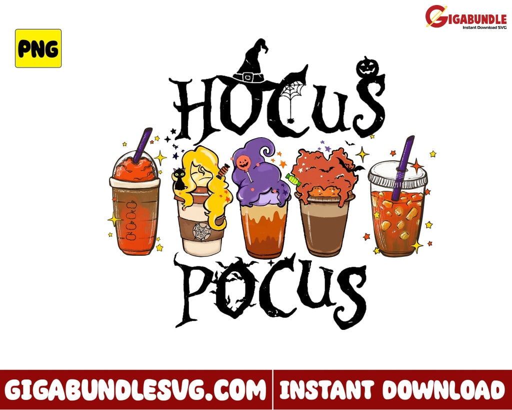 Hocus Pocus Png Halloween Coffee Witch Retro - Instant Download