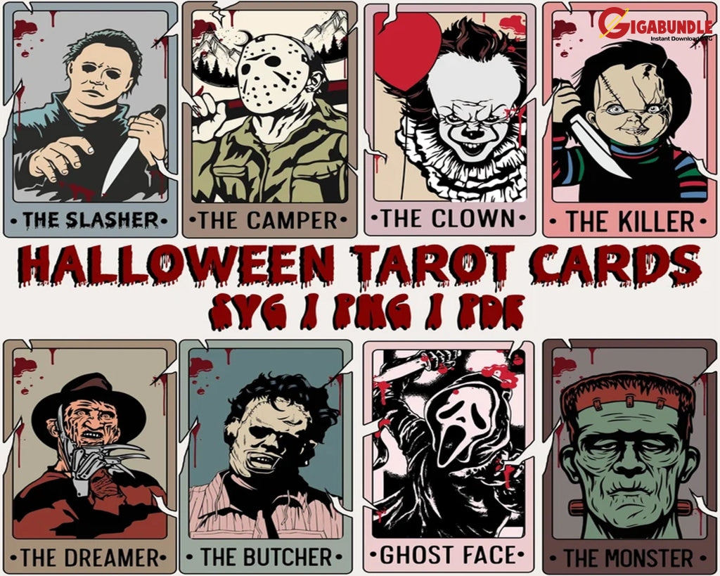 Horror Characters Tarot Card SVG, Horror svg, Horror friends svg, Inst