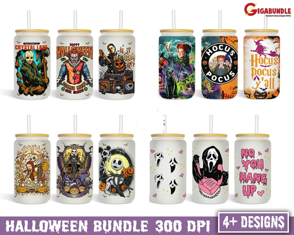Horror Designs 16Oz Libbey Glass Can Tumbler Movie Design Png Template Wrap Png Halloween Png