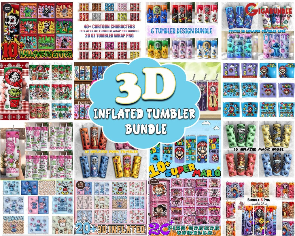Huge 3D Inflated Tumbler Bundle Cartoon Tumbler Png