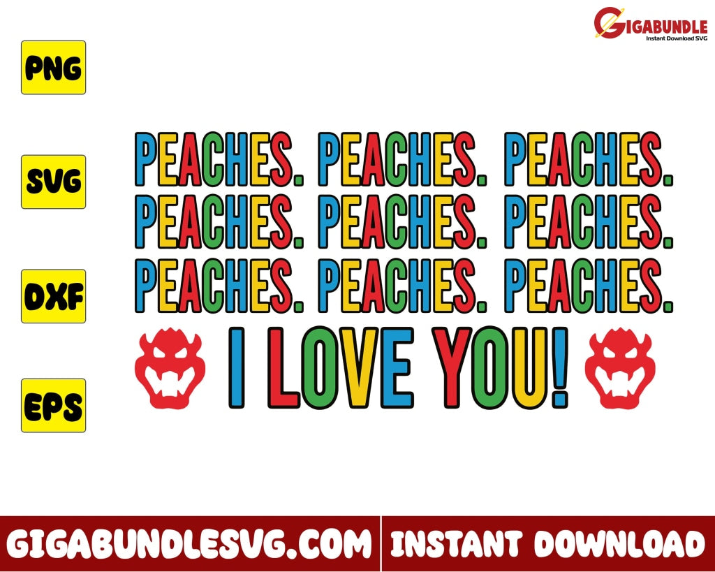 I Love You Svg Peaches Super Mario Cartoon - Instant Download