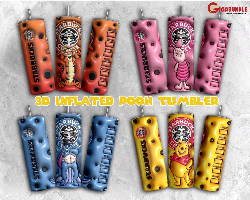 Inflated Tumblers Design Bundle Kid 3D Puffy Tumbler Wraps 20Oz 30Oz Skinny Sublimation Digital