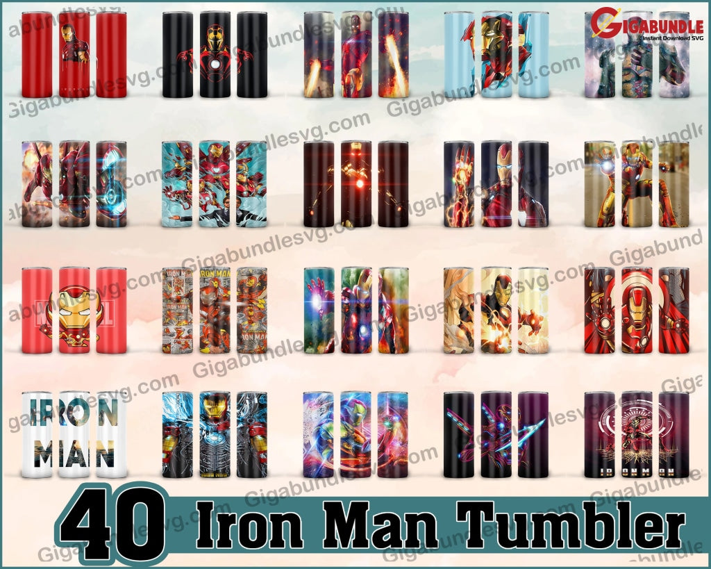 Iron Man Tumbler-20Oz Skinny Straight Tumbler Sublimation Designs Full Wrap