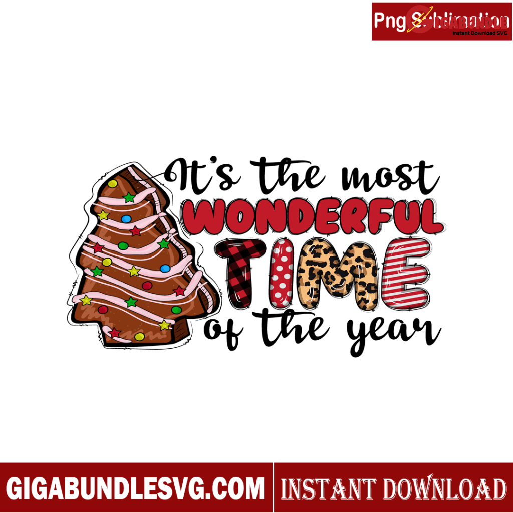 The Most Wonderful Time Christmas Tree Cake PNG