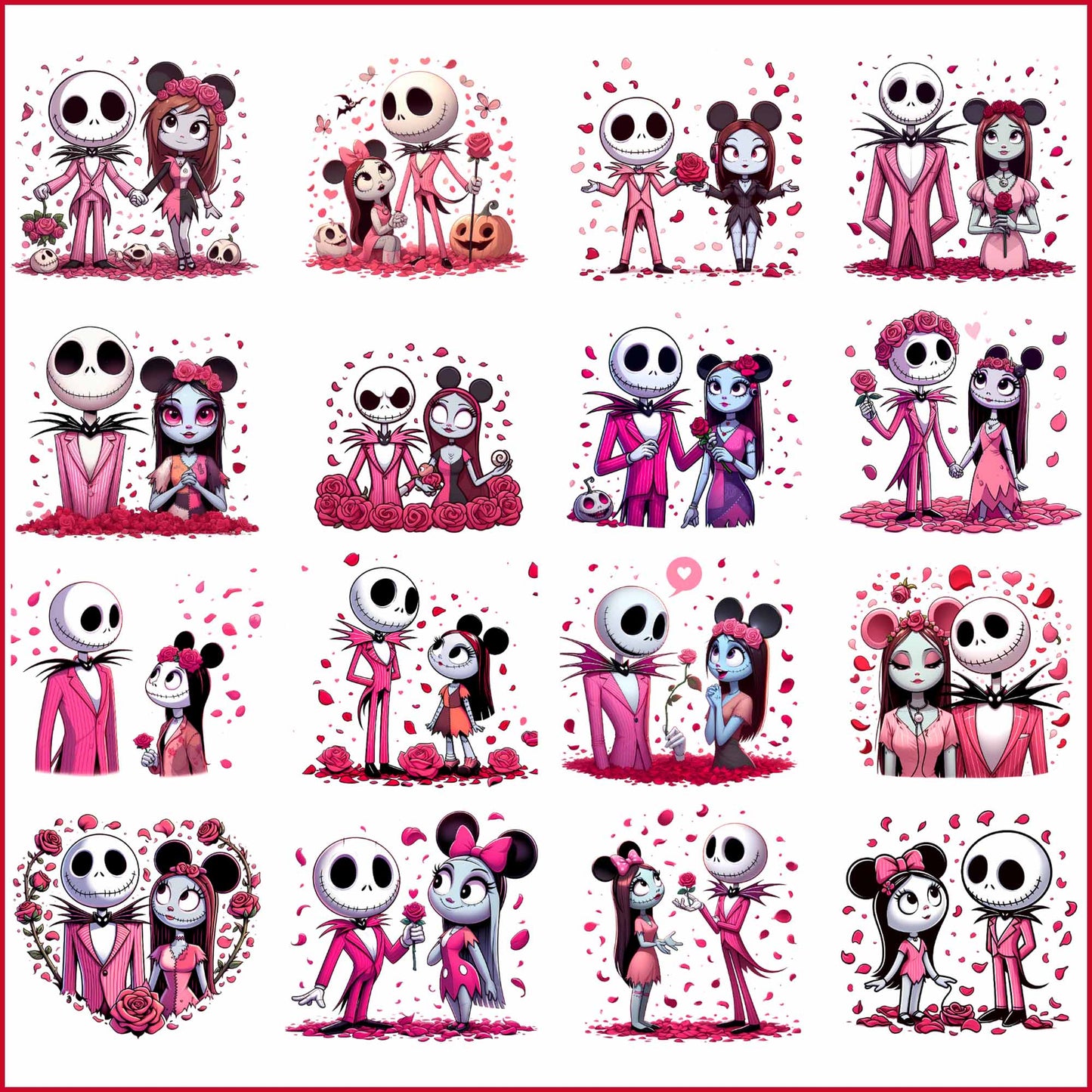 Mouse Jack & Sally Valentine Bundle Png