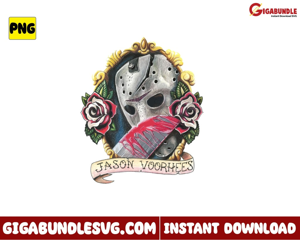 Jason Voorhees With Knife And Flower Png Horror Movies Character Halloween - Instant Download