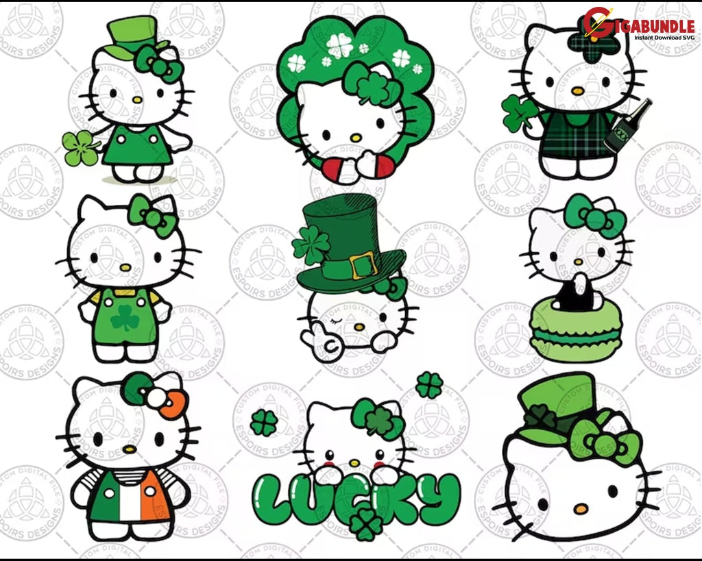 Kitty Cat St. Patricks Day Svg Png Bundle Lucky Hello Png Irish Svg Shamrock