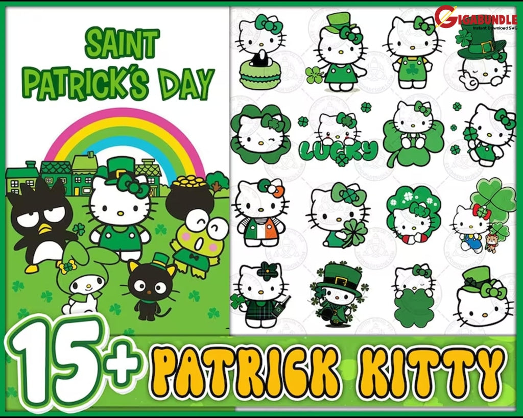 Kitty Cat St. Patricks Day Svg Png Bundle Lucky Hello Png Irish Svg Shamrock