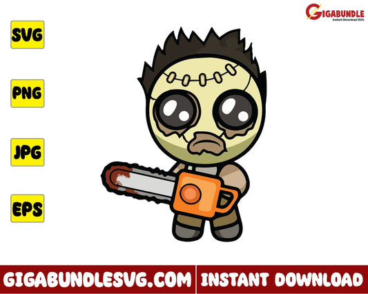 Leatherface Svg Chibi Horror Character Halloween - Instant Download